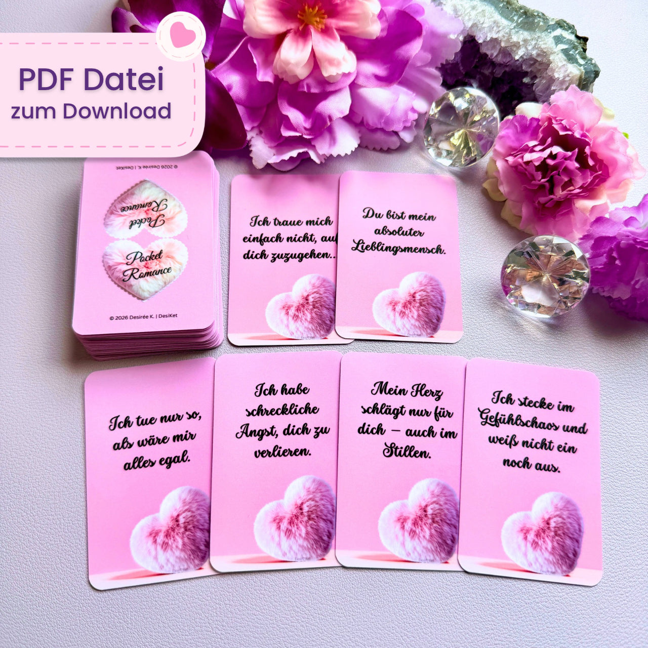🩷 Pocket Romance – 32 Mini-Orakel Karten (PDF zum Selbstdruck)
