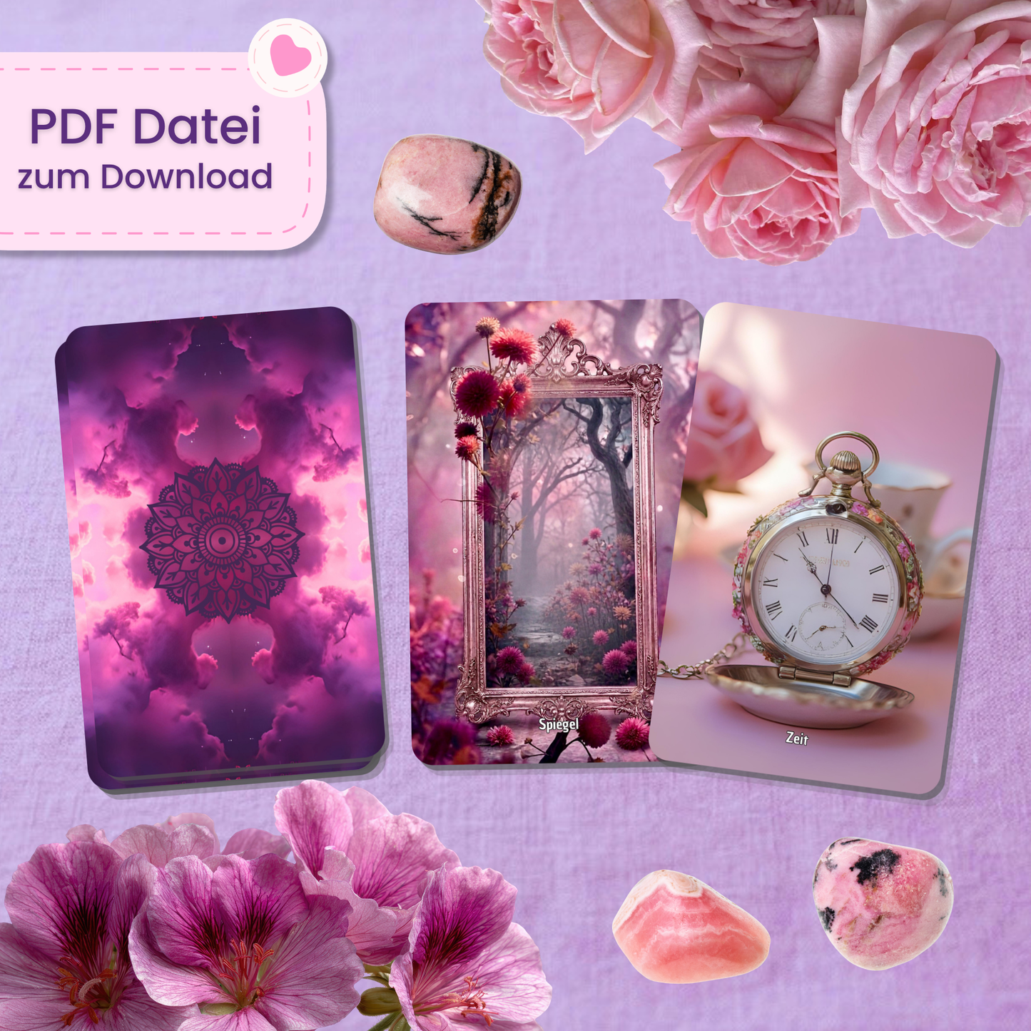 🩷 Mystic Pink Lenormand Orakel (55 Stück | PDF Download)