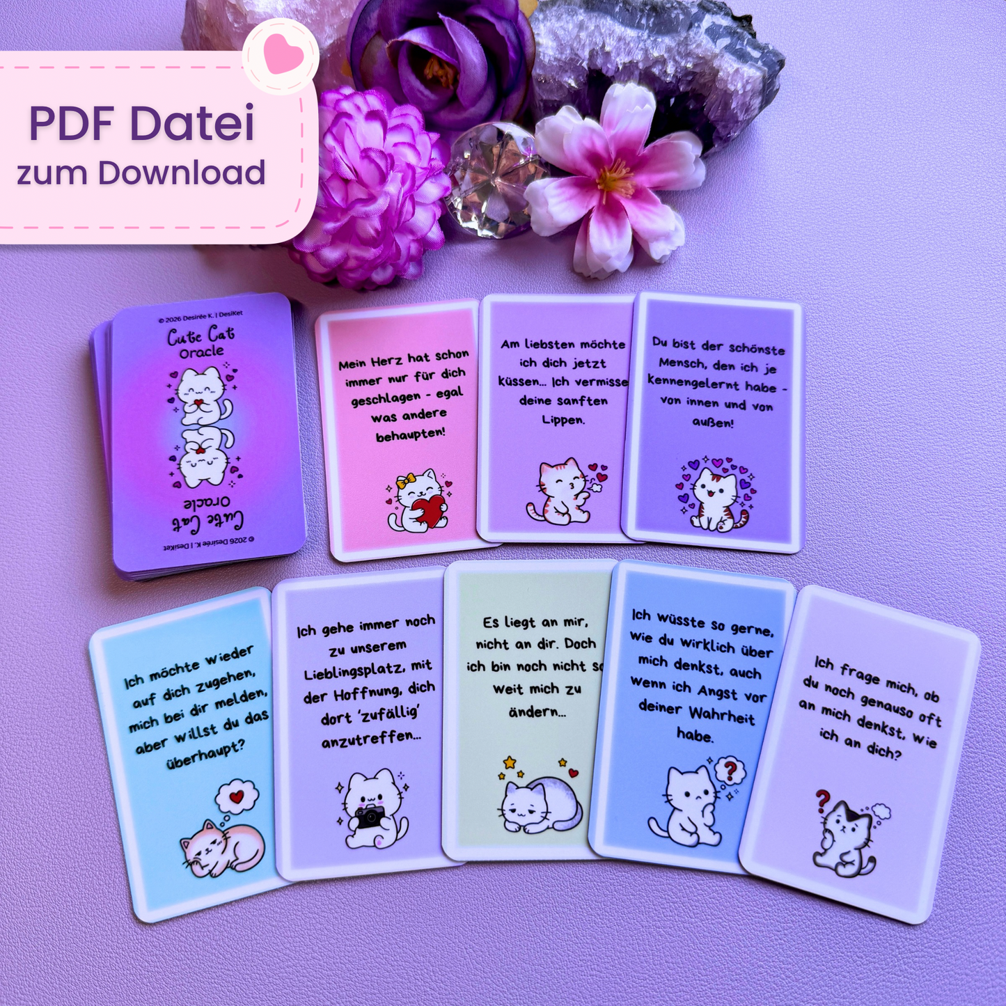 đ Cute Cat â 32 Mini-Orakel Karten (PDF zum Selbstdruck)