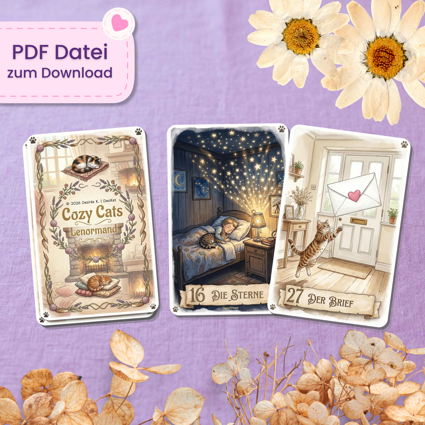 🐈 Cozy Cats Lenormand Orakel (55 Stück | PDF Download)