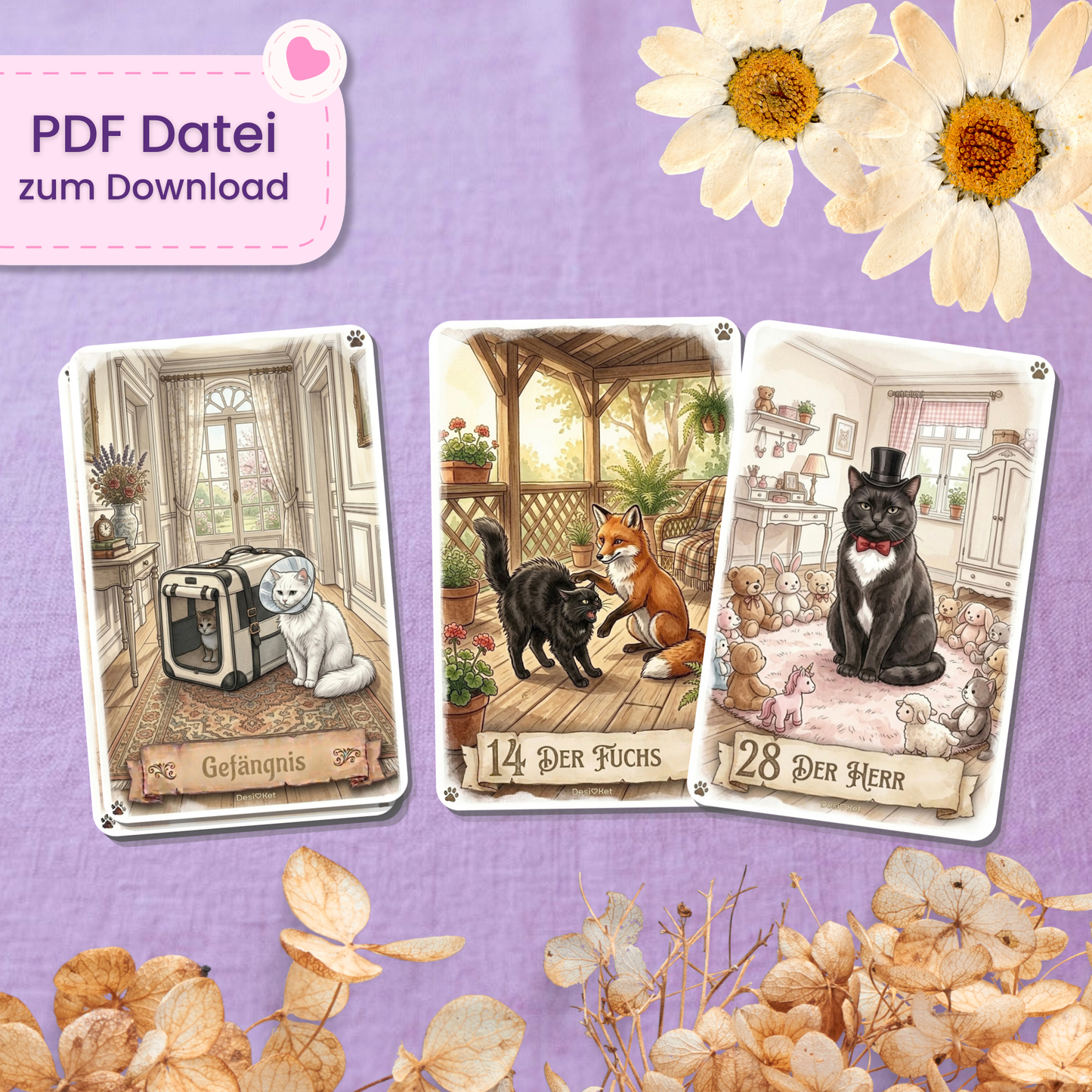 🐈 Cozy Cats Lenormand Orakel (55 Stück | PDF Download)