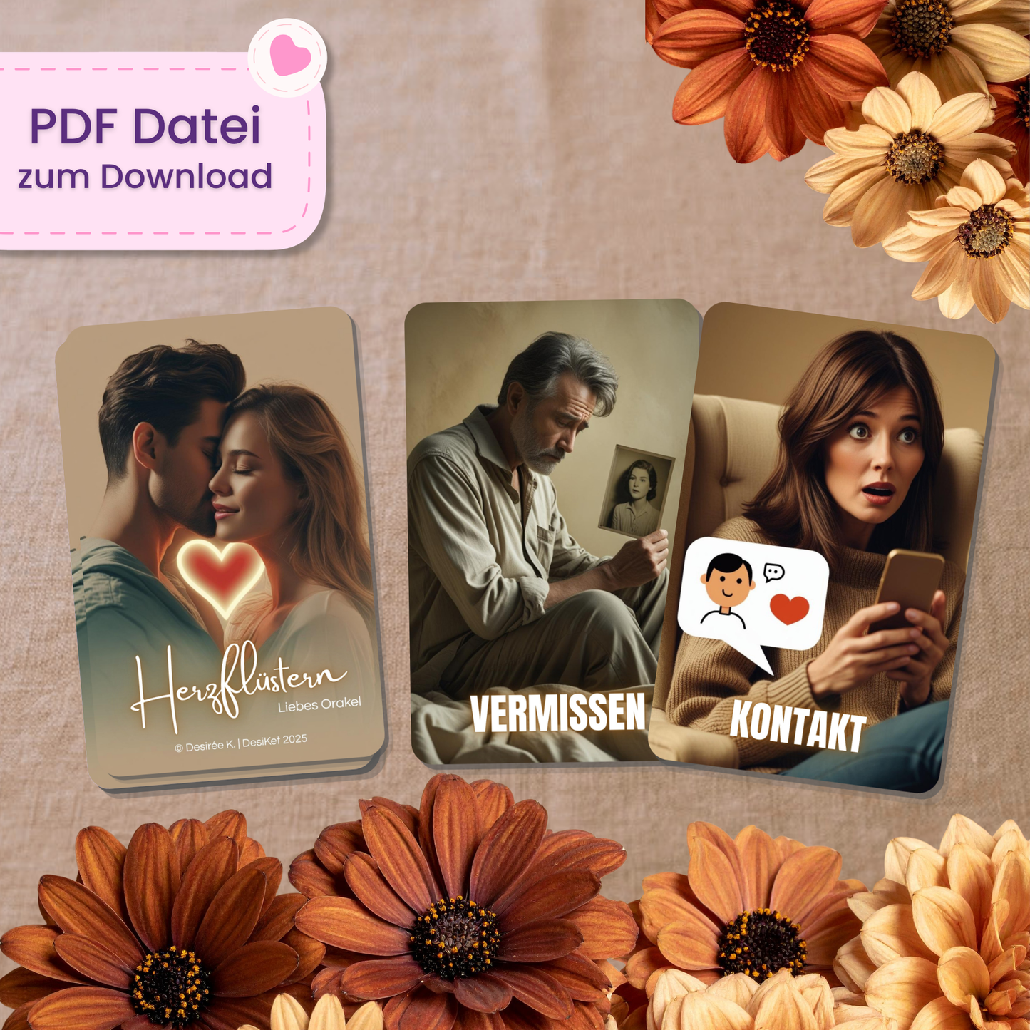 🧡 Herzflüstern Liebes Orakel (32 Stück | PDF Download)