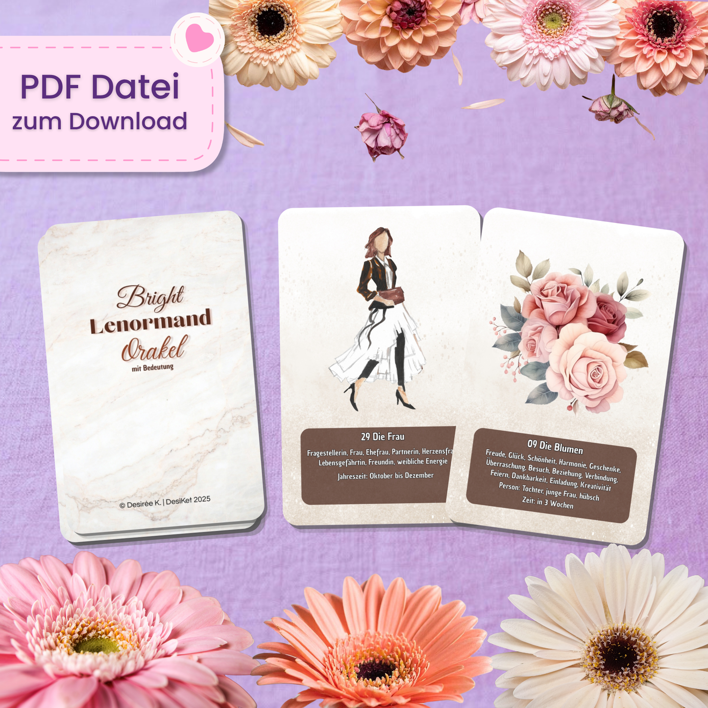 🤍 Bright Lenormand mit Bedeutung (55 Stück | PDF Download)