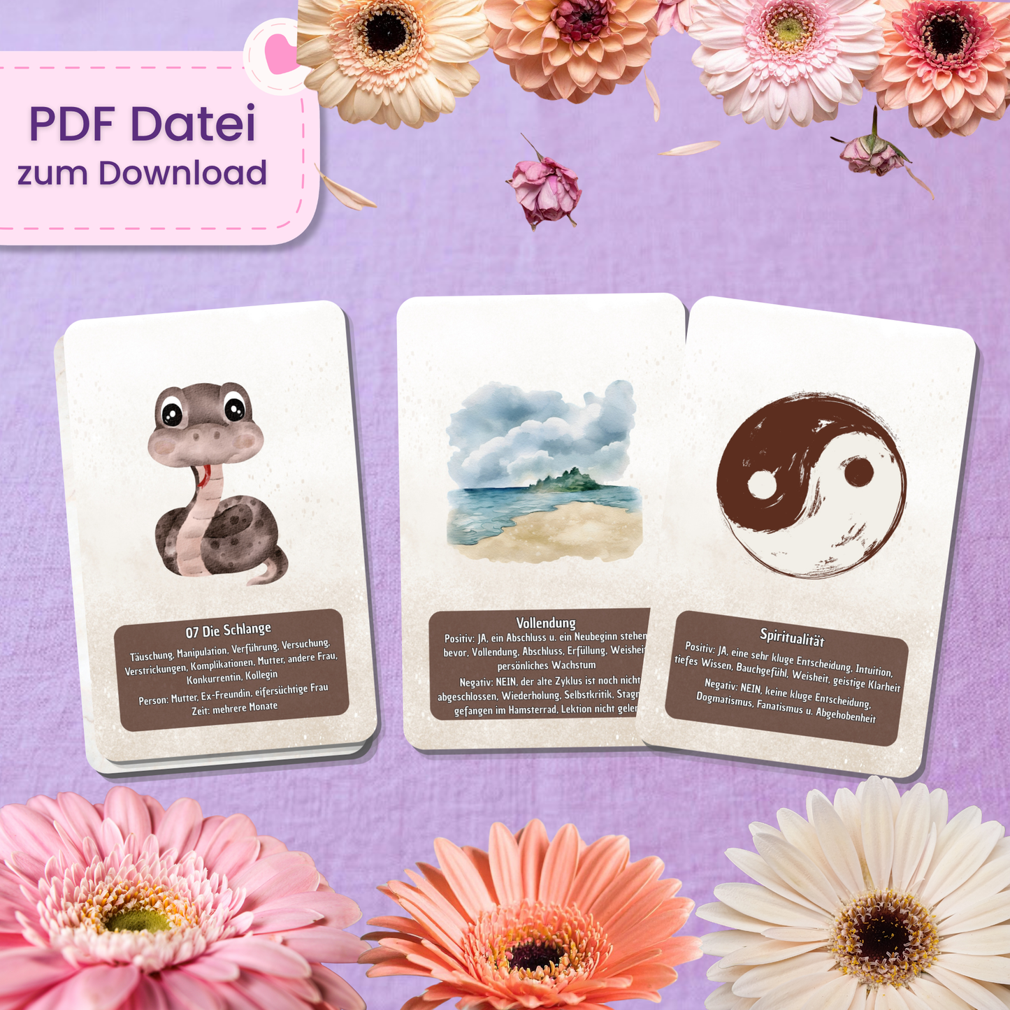🤍 Bright Lenormand mit Bedeutung (55 Stück | PDF Download)