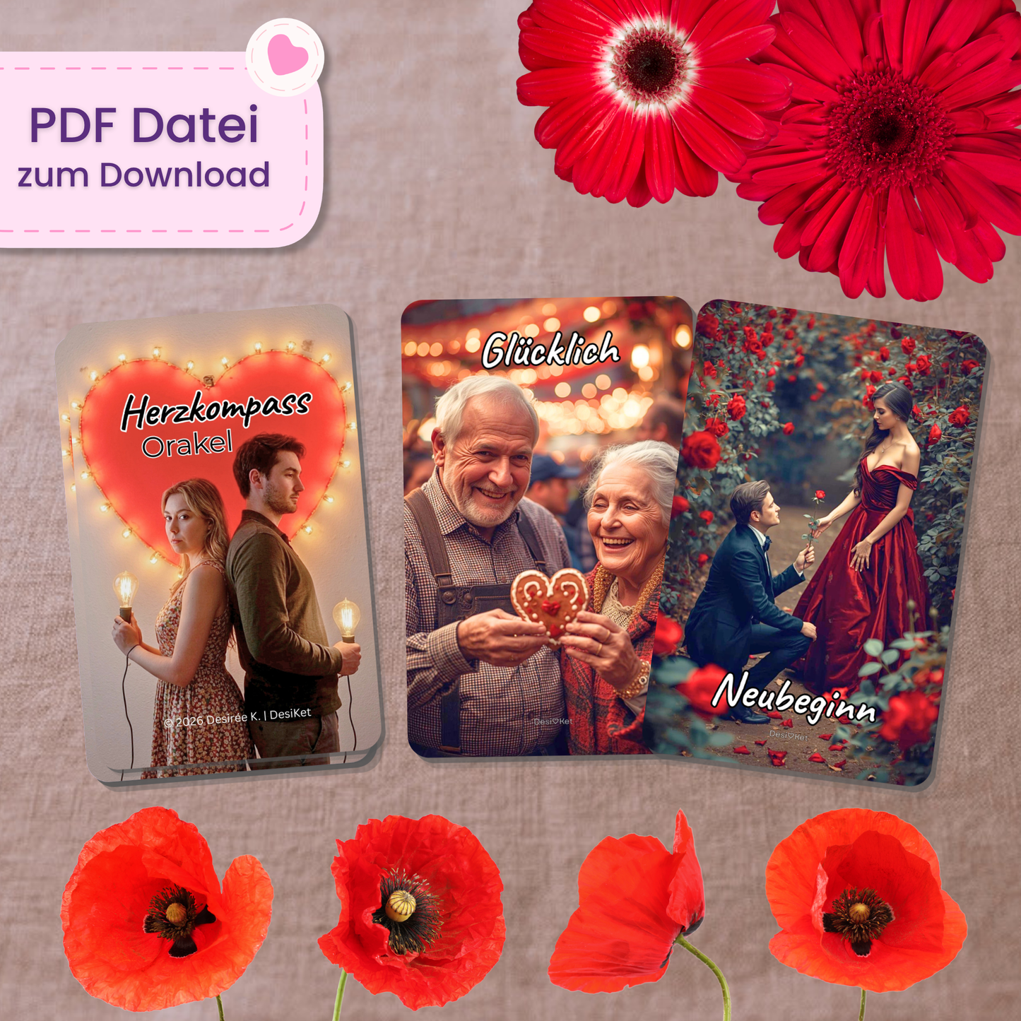 ♥️ 🧭 Herzkompass Orakel (55 Stück | PDF Download)