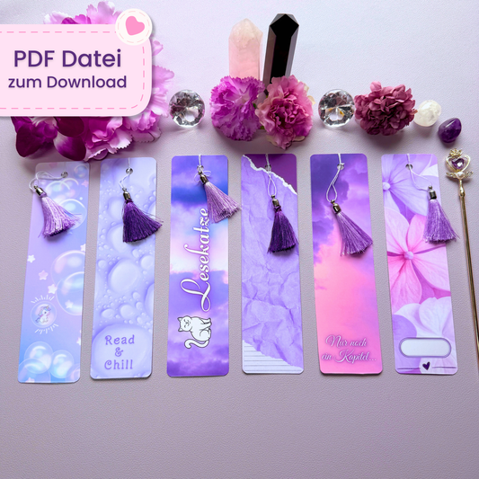 💜 Printable "Purple Bookmarks" – 6er Set magische Lesezeichen (Digitaler Download)