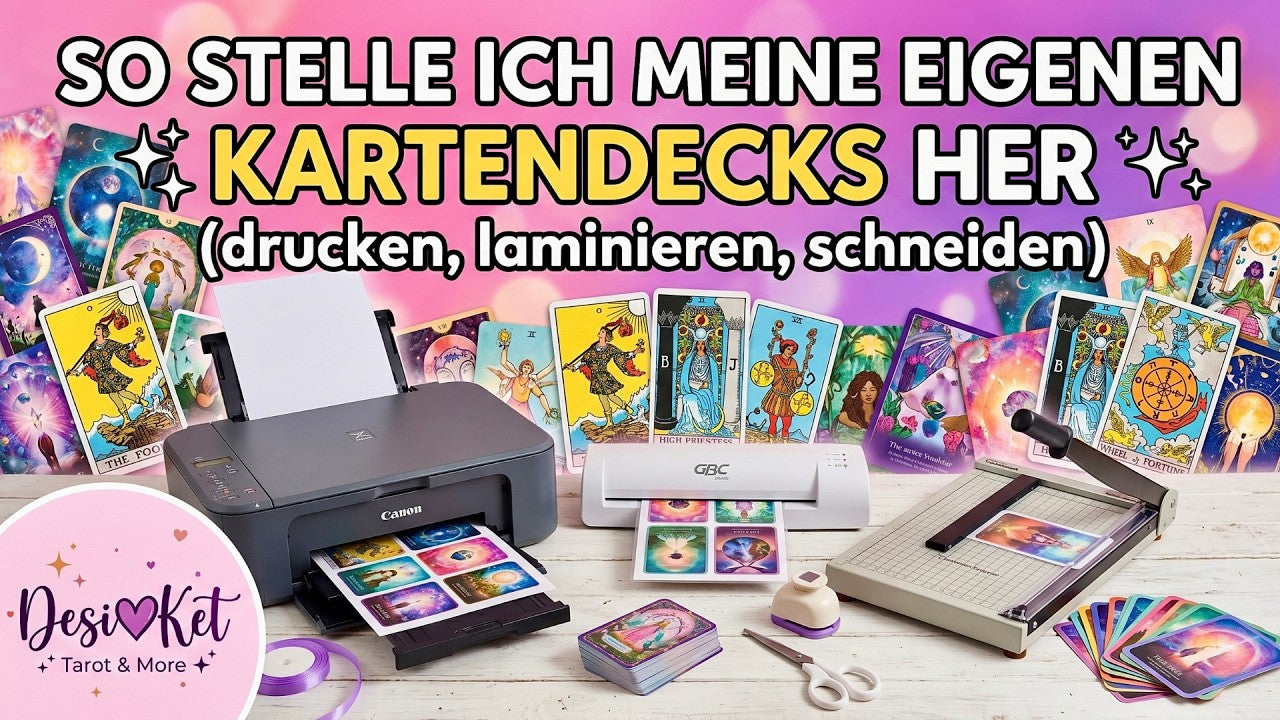 Video laden: In diesem Video spreche ich über meine Erfahrungen mit dem Ausdrucken meiner selbst erstellten Kartendecks Zuhause. Welches Papier, welche Laminierfolie ich verwendet habe und wie genau mein Vorgang abgelaufen ist.
