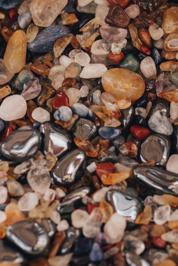 A detailed view of vibrant, colorful, polished stones showcasing natural beauty and texture.
